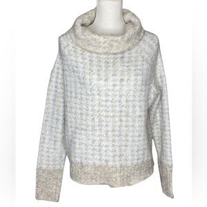 RD STYLE Wm’s Sz Med Tan Cream Herringbone Cowl Neck Hi Lo Sweater